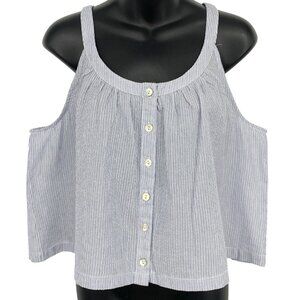 Allie Rose Women Medium Stripe Sleeveless Button Scoop Top Blouse Linen New